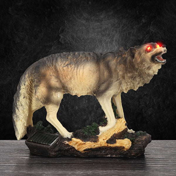 Solar Red Eyes Howling Wolf & Sensor Light Garden Ornament Office Decorations