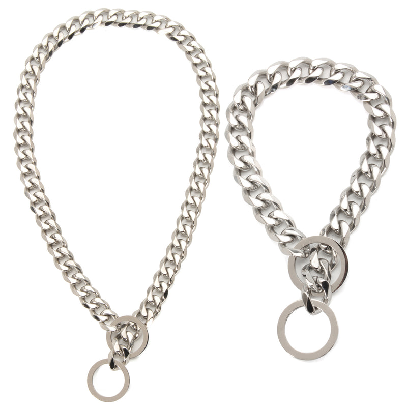 Silver Cuban Curb Link Stainless Steel Dog Chain Pet Training Collar Choker Dog Traction Rope
