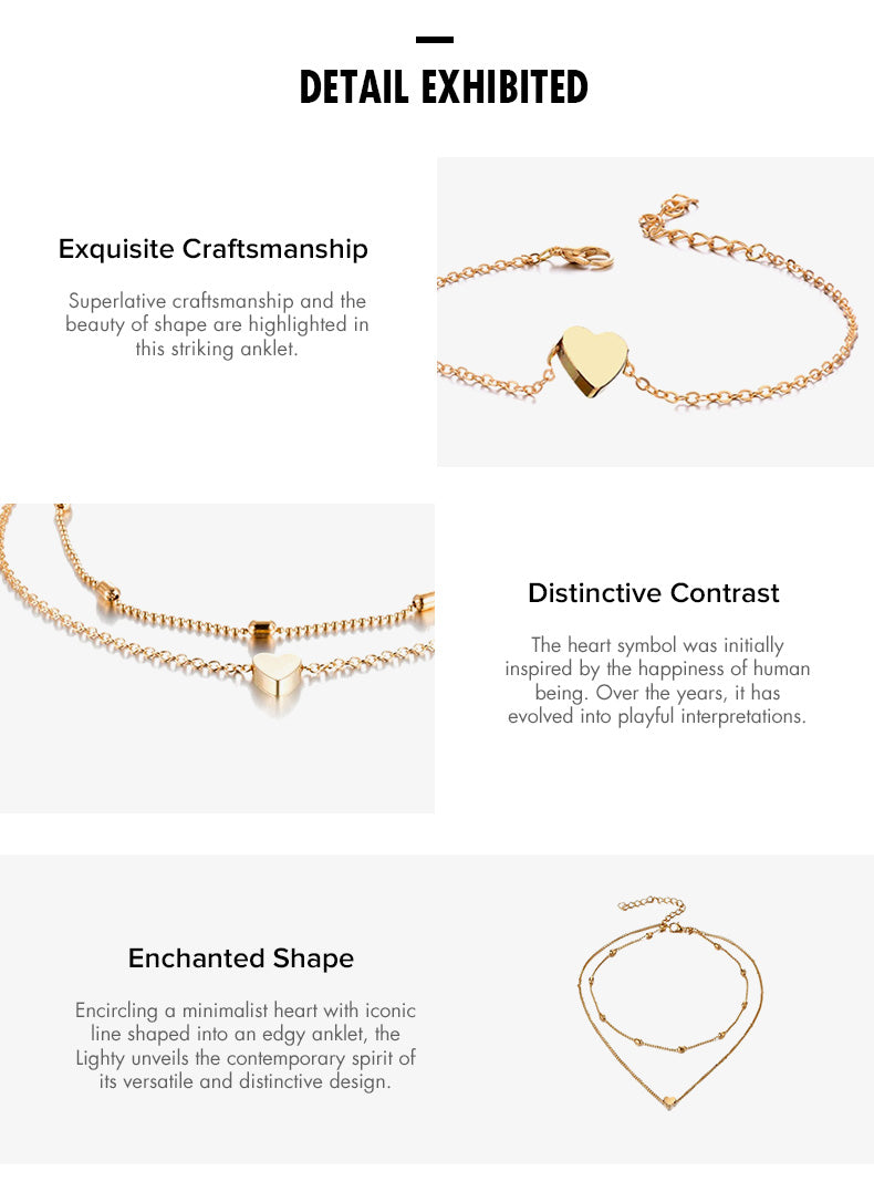 Trendy Double-layered Heart Anklet Peach Heart Beach Anklet