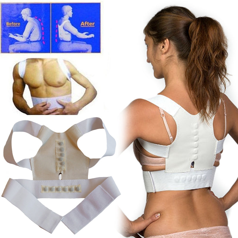 White Comfortable Adjustable Magnetic Posture Support Corrector Body's Back J3F1