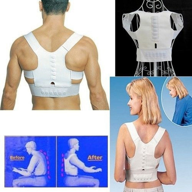 White Comfortable Adjustable Magnetic Posture Support Corrector Body's Back J3F1