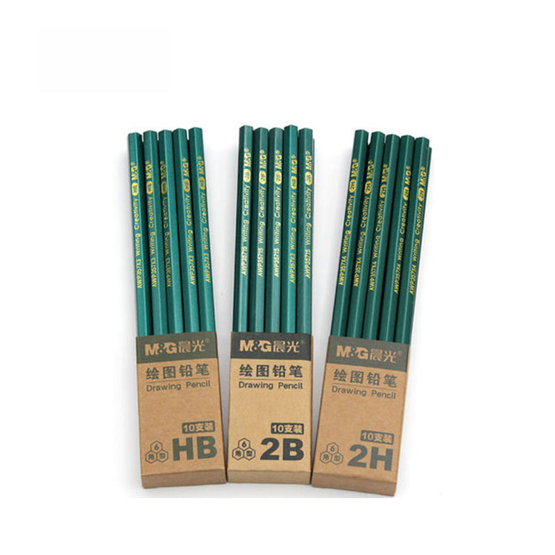 M&G 10 Pcs/Set Pencils Black Hard 2B HB Lead Wooden Pencil for Art Painting Sketch Drawing