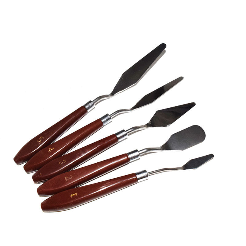 5 Pcs/Set Stainless Steel Oil Painting Scrapers Palette Scraper Wood Handle Oil Painting Shovel Art Supplies