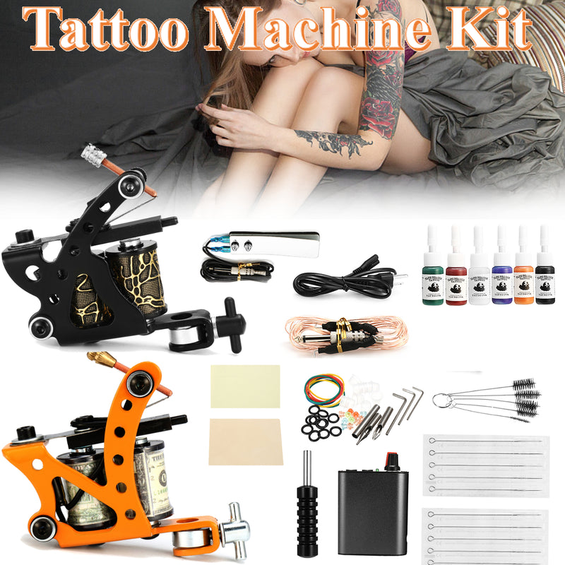 Complete Tattoo Kit 2PCS Tattoo Machine Set Ink Needles Power Supply Grip