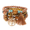 Vintage Hollow Tree of Life Elastic Beaded Bracelets Multilayer Tassels Charm Bracelets for Women