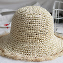 Women'S Summer Hand-Woven Foldable Wide Brim Fisherman 100% Raffia Straw Su