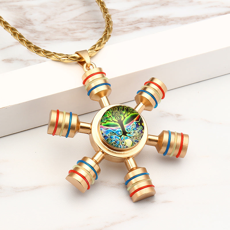 Unisex Fidget Spinner Pendant Necklace Tree of Life Chain for Women Men