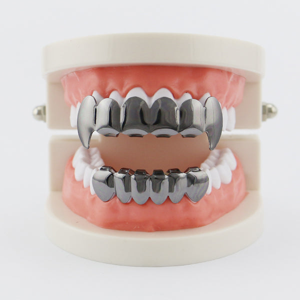 4 Colors Vintage Halloween Vampire Denture Kit Metal Geometric Glossy Braces Grillz Teeth Jewelry