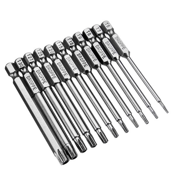 Broppe 11pcs T6-T40 75mm Magnetic Torx Screwdriver Bits 1/4 Inch Hex Shank