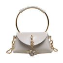 Metal Ring Handle Women Handbag Mini Cute Tote Bag Chain Rivet Shoulder Bag O5H5