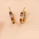 Trendy Elegant Rainbow Multicolor Stud Earring For Women Wedding Cubic Zirc
