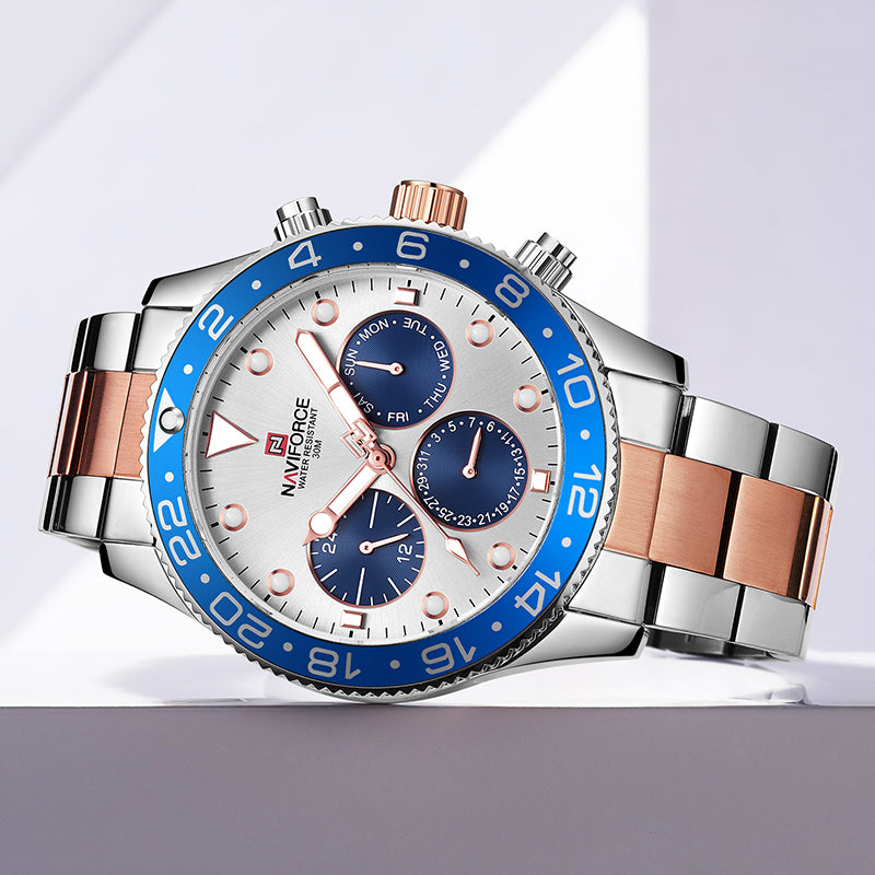 NAVIFORCE 9147 Waterproof 24 Hours Men Watch Full Steel Business Style Quartz Watch