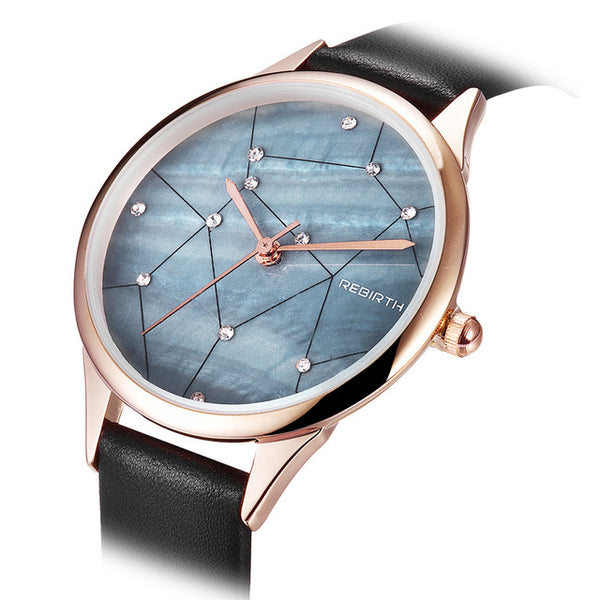 REBIRTH RE086 Starry Sky Women Wrist Watch Rose Gold Case Quartz Watch
