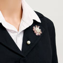Elegant Flower Scarf Suit Brooch Vintage Artificial Pearl Rhinestone Pin Women Clothing Accessories