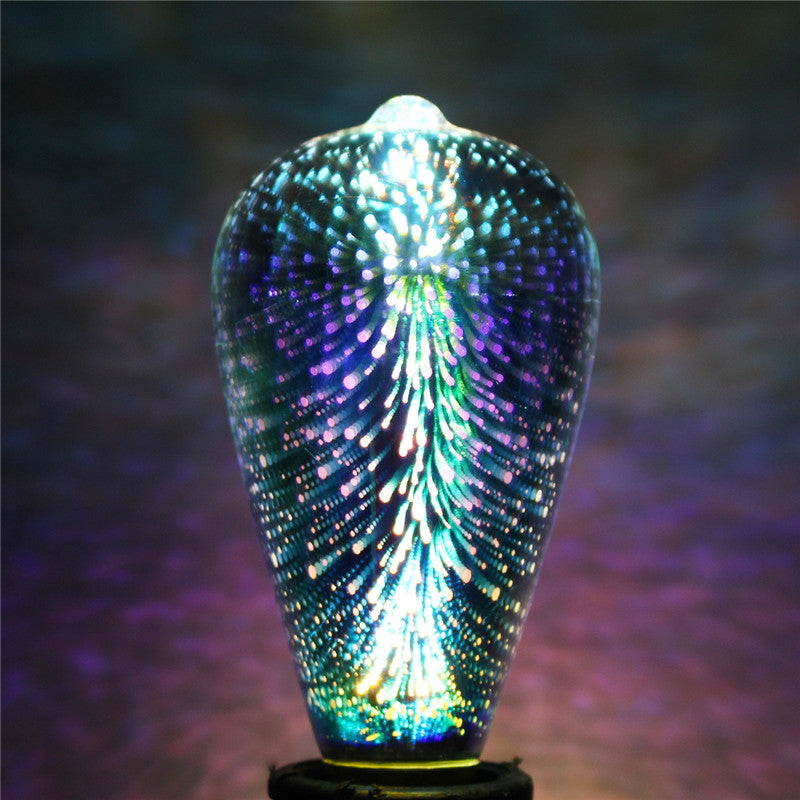 E27 4W ST64 3D Fireworks LED Retro Edison Glass Bulb Light Lamp AC85-265V