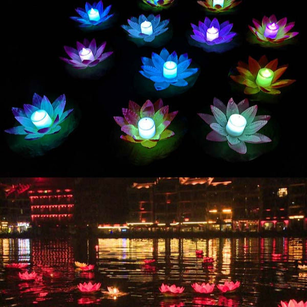 5-Color Led Colorful Lotus Lamp Creek Wishing Lamp Lotus Floating Flower-Sh