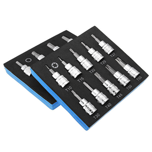 3/8 Inch Drive Socket 10pcs T10-T55 Torx Socket 9pcs H2-H10 Hex Socket Bit Set