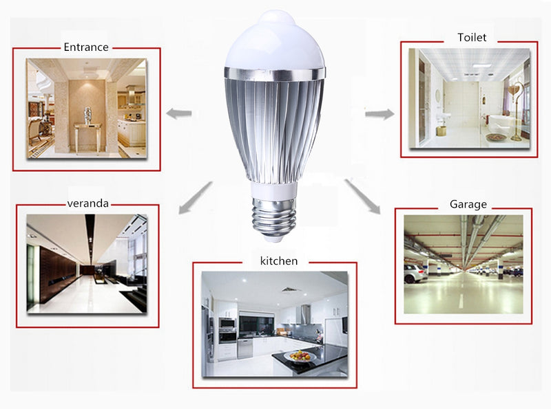 E27 5W Auto PIR Infrared Motion Sensor Detection LED Bulb Lamp 85-265V