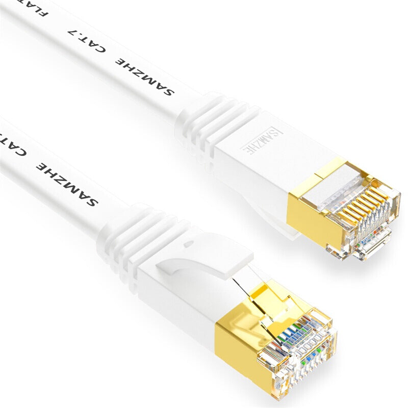 SAMZHE 1~10M CAT7 STP 10Gbps White Flat RJ45 Ethernet Patch Cable Networking LAN Cable