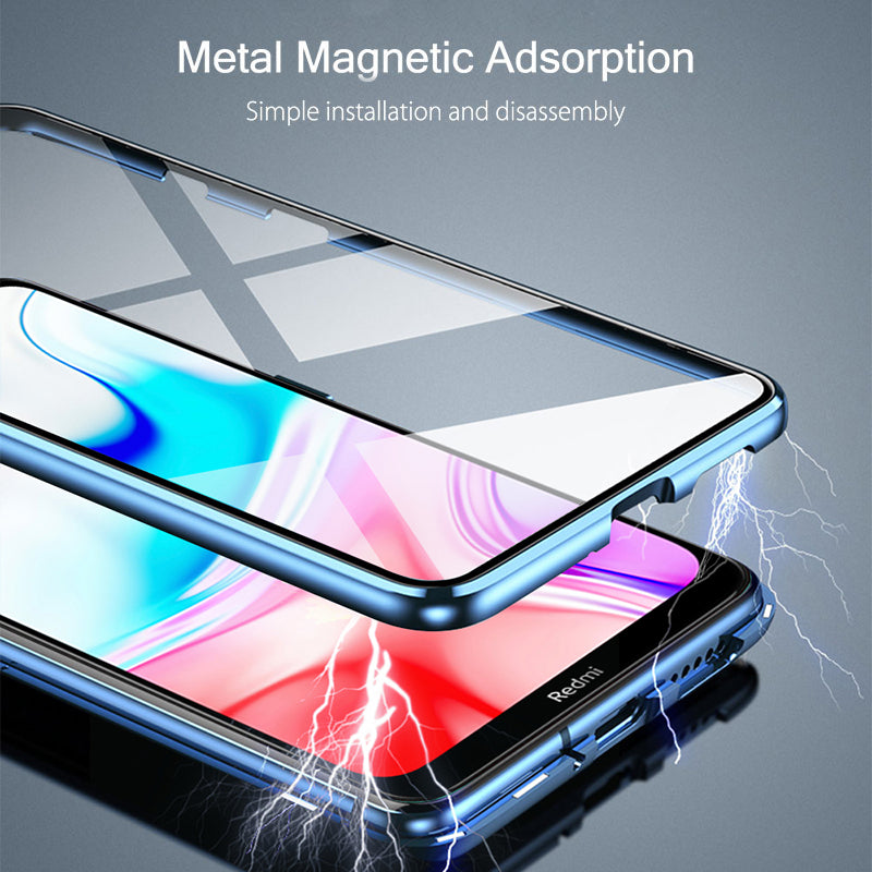 For Xiaomi Redmi 8 Case Bakeey 360 Curved Screen Front+Back Double-sided Full Body 9H Tempered Glass Metal Magnetic Adsorption Flip Protective Case For Xiaomi Redmi 8