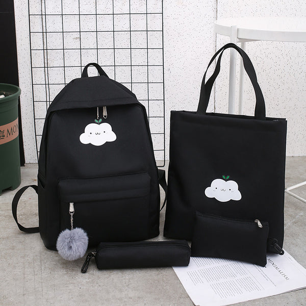 4 Pcs/Set Nylon Backpack Shoulder Bag Crossbody Bag Pencil Case Fashion Travel Laptop Bag Leisure Backpacks For Teenage Girls Cloud Print School Bag