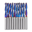 Drillpro 10pcs 3.175mm Shank Blue Coated Spiral Ball Nose End Mill 0.8-3.175mm CNC Milling Cutter