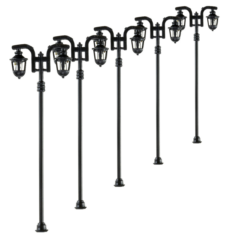 5Pcs/Set 1: 100 HO Scale LED Model Garden Lights Street Light Road Lamps 2-Head