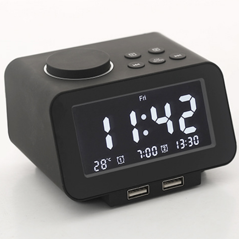 Multifunction Digital Electronic Alarm Clock Real-time Temperature FM Radio Snooze Mode with Dual USB Port