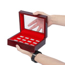 12 Holes Wooden Box For Championship Ring Collection Display Red Black