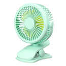 USB Charging Mini Electric Clip Table Fan 720 Degree Rotating 3 Gear Speeds Silent Cooling Fan with LED Night Light