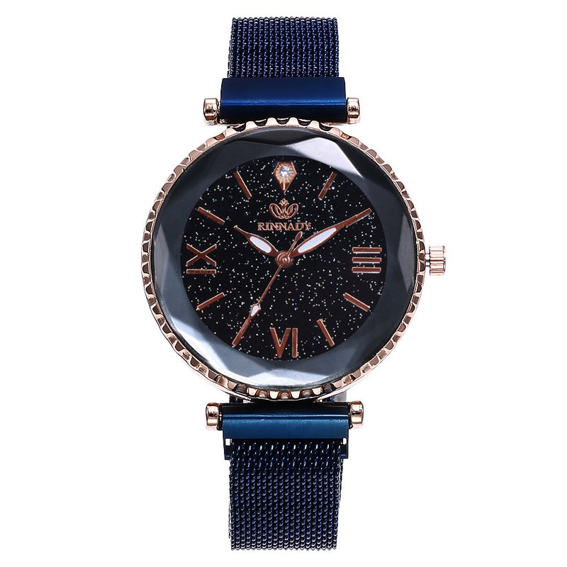 Woman Mesh Magnet Buckle Starry Sky Watch Casual Women Geometric Surface Quartz Watch