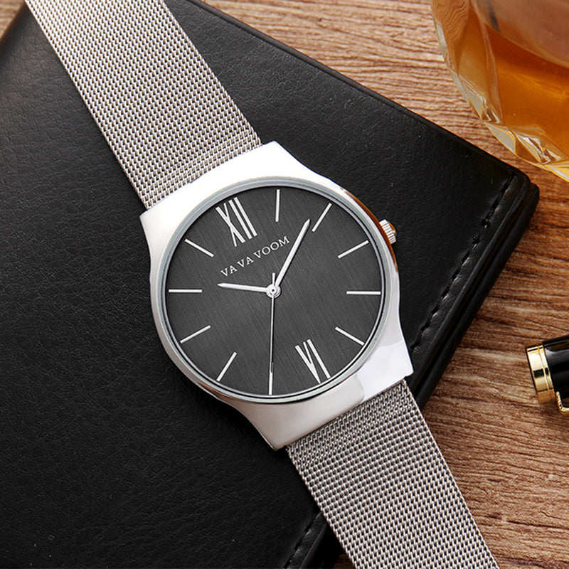 VA VA VOOM 8001 Men Business Quartz Watch Stainless Steel Strap Big Casual Dial Watch