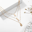 African Style Shell Multi-Layer Necklace Gold Metal Conch-inlaid Gold-rimmed Cavicle Chain Necklace