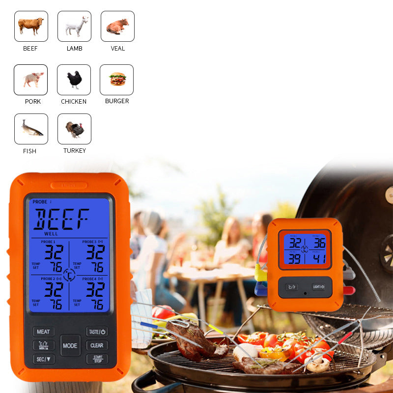 TS-TP40 Wireless Meat Thermometer Digital Remote Cooking Thermometer BBQ Food Thermometer with 4 Stainless Steel Waterproof Probes