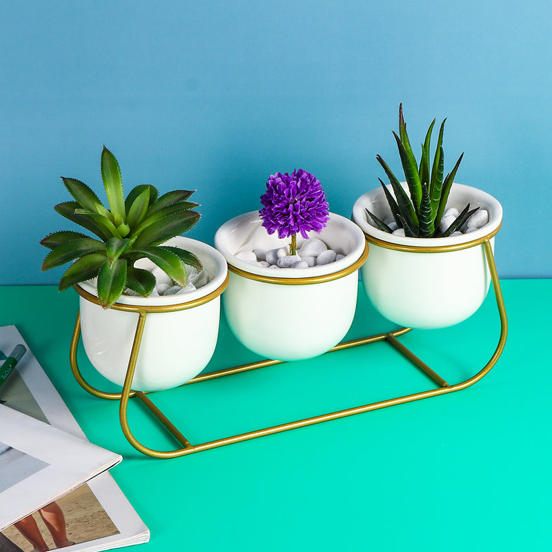 Ceramic Succulent Plant Flower Pot Bonsai Holder Home Tabletop Garden Decor With Stand