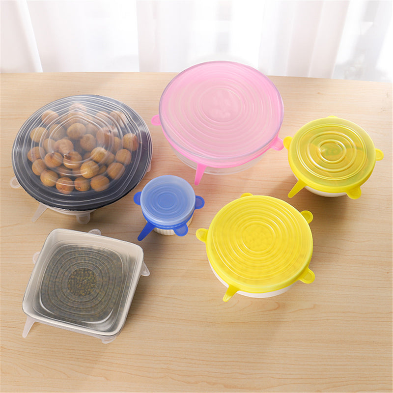 6Pcs Stretch Silicone Kitchen Food Bowl Container Cover Storage Wraps Seals Reusable Lids
