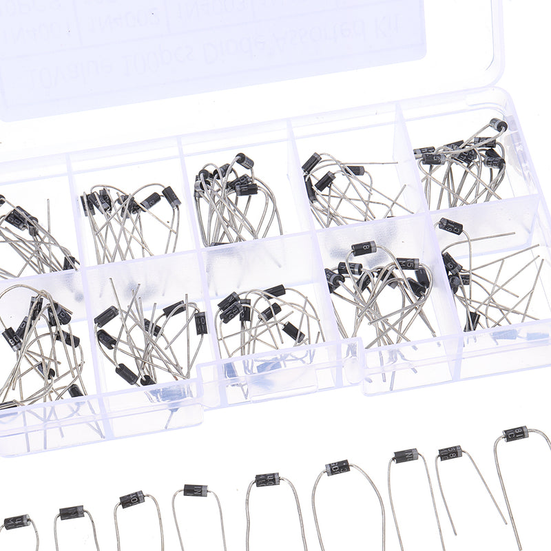500pcs 10 Values Rectifier Diode Assorted Kit 1N4001 1N4002 1N4003 1N4004 1N4005 1N4006 1N4007 1N5817 1N5818 1N5819 With Box