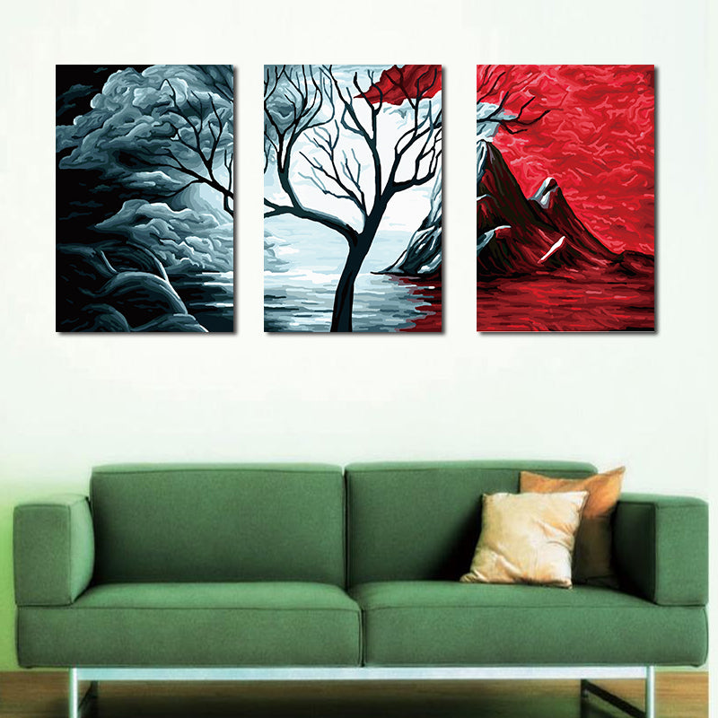 Miico Hand Painted Three Combination Decorative Paintings Botanic Tree Wall Art For Home Decoration