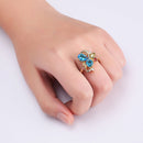 Stylish Gold-Plateda?copper Zircon Ribbon Shape Multicolor Crystal Finger Ring for Women