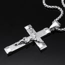 Stainless Steel Christ Jesus Cross Crucifix Patterned Pendant Necklace Chain