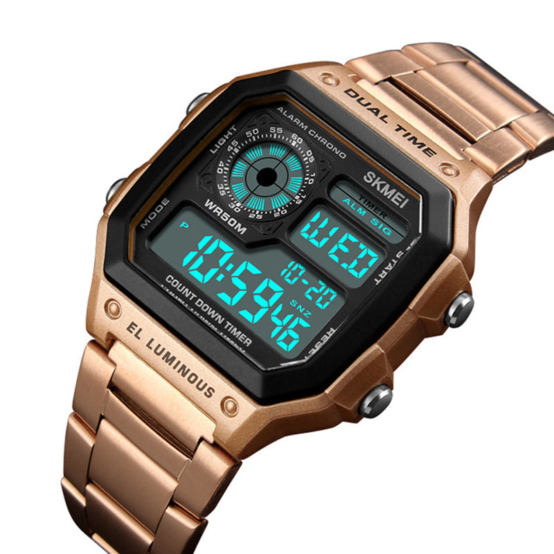 SKMEI 1335 Digital Watch Men Chronograph Alarm Watch Fashion Style Stainless Steel Sport Watch