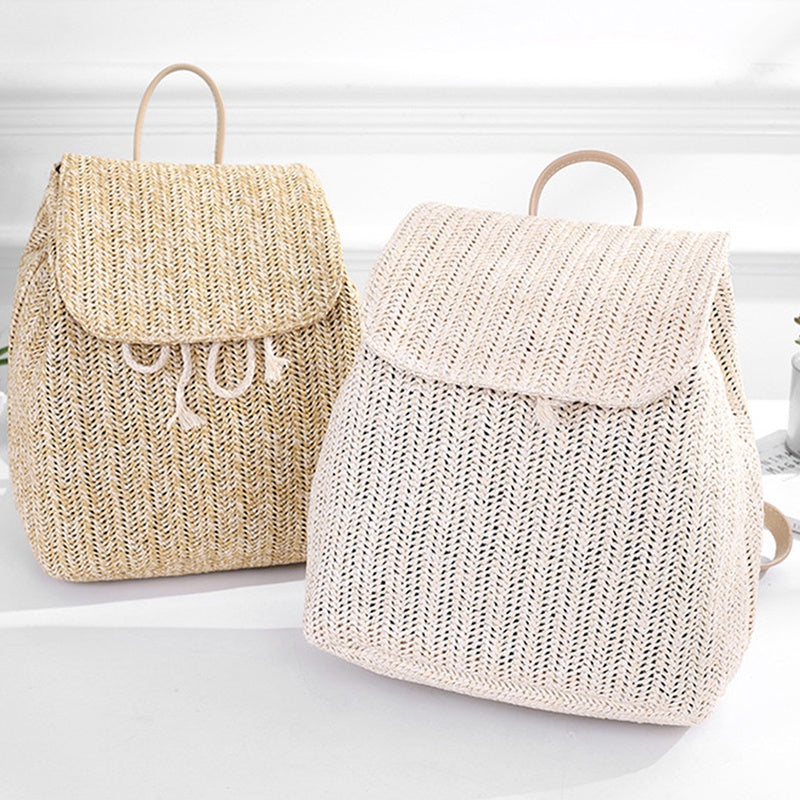 Fashion Straw Woven Backpack Ladies Shoulder Bag Summer Girl Backpack Femal X9J1