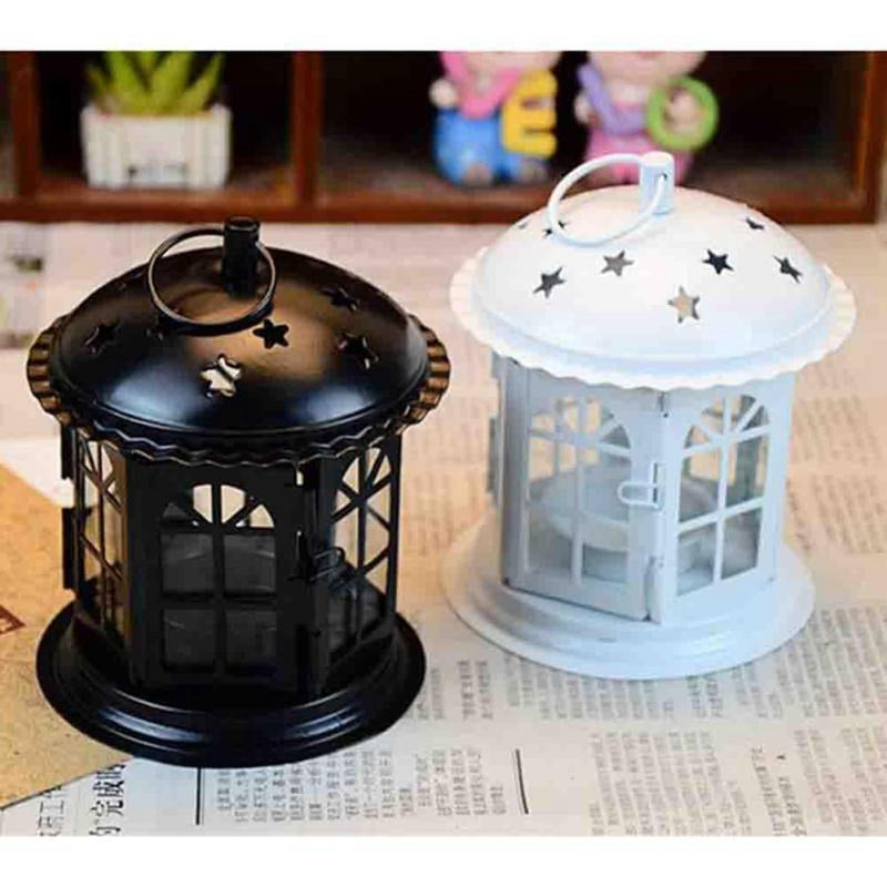 LUSTREON Iron Star House Candlestick European Romantic Wedding Candle Holder Lantern Home Decor