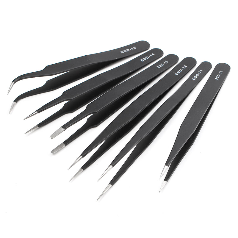 DANIU 6Pcs Safe Anti-static Tweezers Maintenance Repair Nippers Forceps Tools Kit ESD10-15