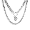 Punk Metal Heart Choker Necklace For Women Big Thick Chain Round Hollow Mul F3L5