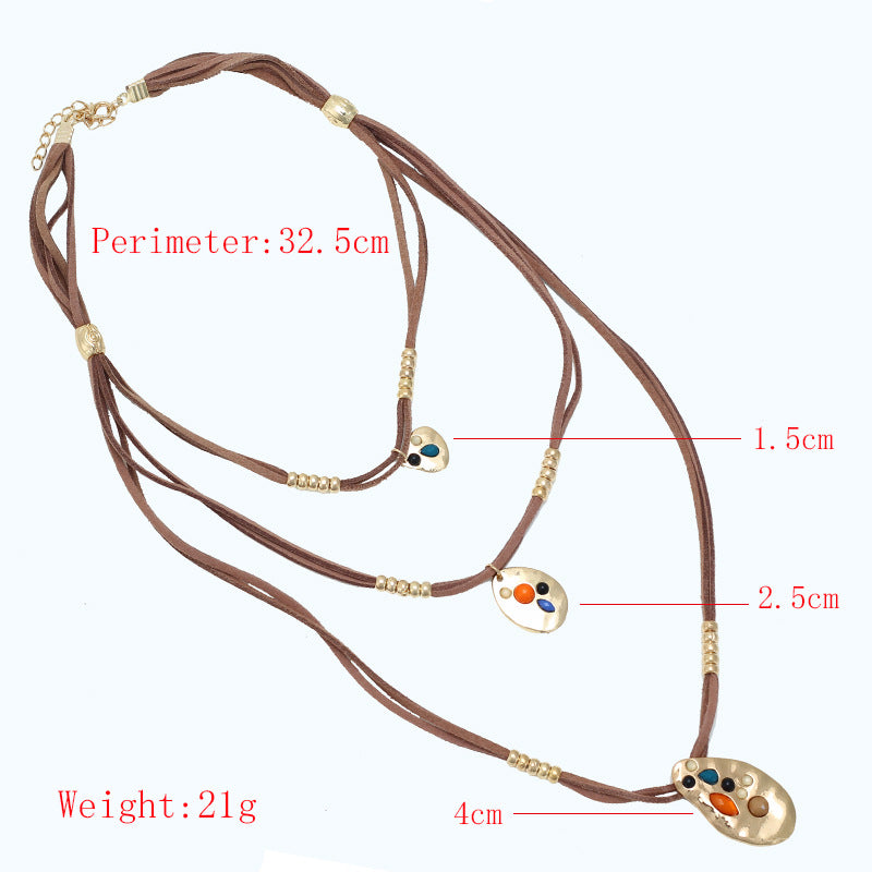 Bohemian Multi-layer Geometric Pendant Necklaces Irregular  Braided Rope Necklace for Women