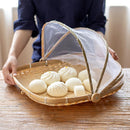 Hand-Knitted Food Tent Basket Dustproof Picnic Basket With Gauze Fruit And