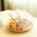 Hand-Knitted Food Tent Basket Dustproof Picnic Basket With Gauze Fruit And