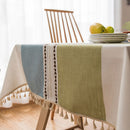 Decorative Cotton and Linen Tablecloth with Tassels Waterproof and Oil-Proo