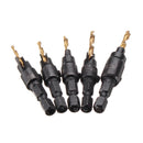 5pcs HSS 5/6/8/10/12 Countersink Chamfer Drill Bit Set Pilot Hole Woodworking Tool